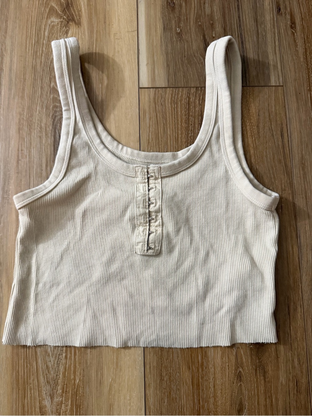 aerie Cream Ribbed Cropped Tank with Front Button Placket XS